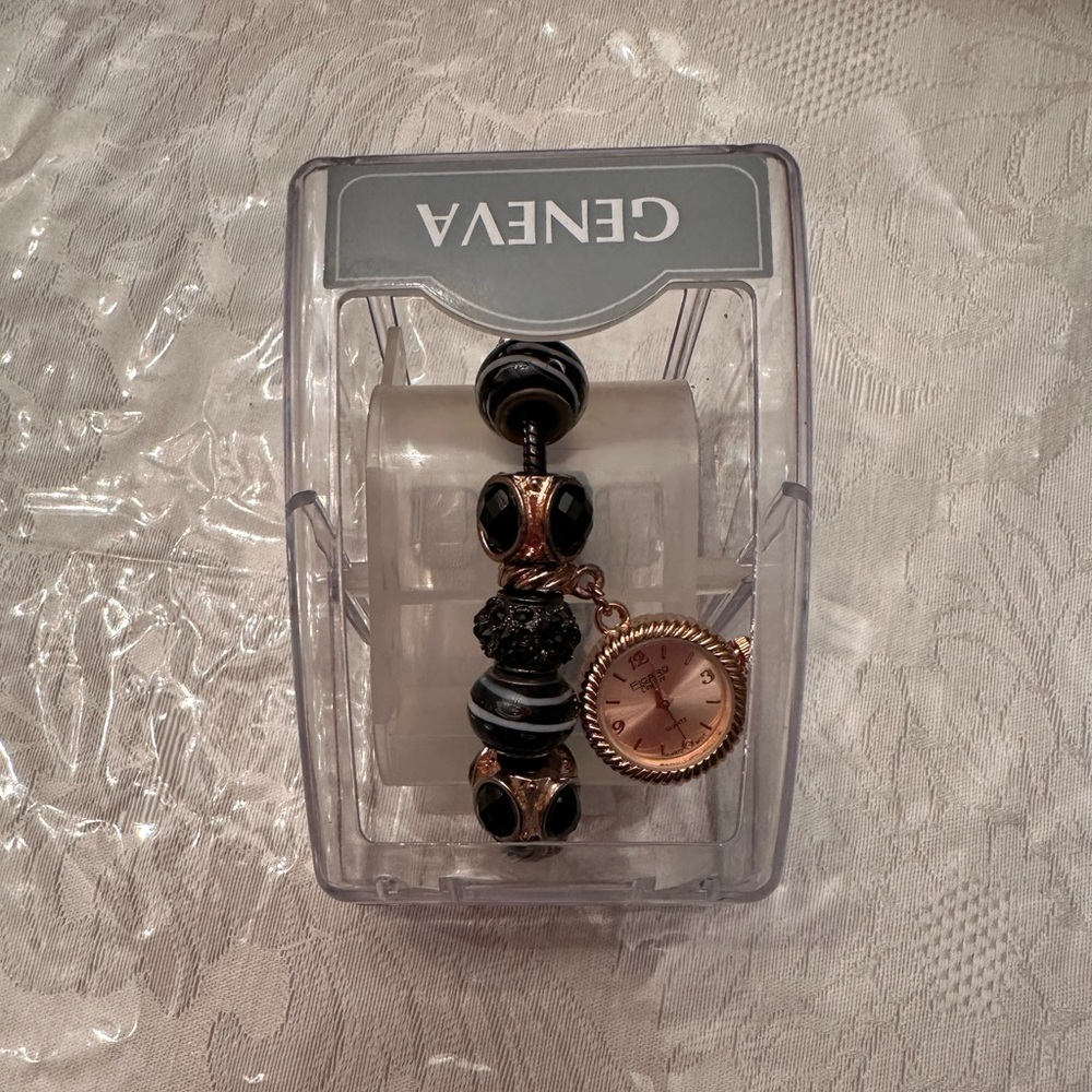 Geneva Rose Gold and Black Beaded Watch